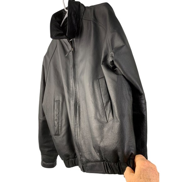 Mens St Johns Bay Black Leather Aviator Jacket Insulated Size Large GUC 6662 - Picture 8 of 13